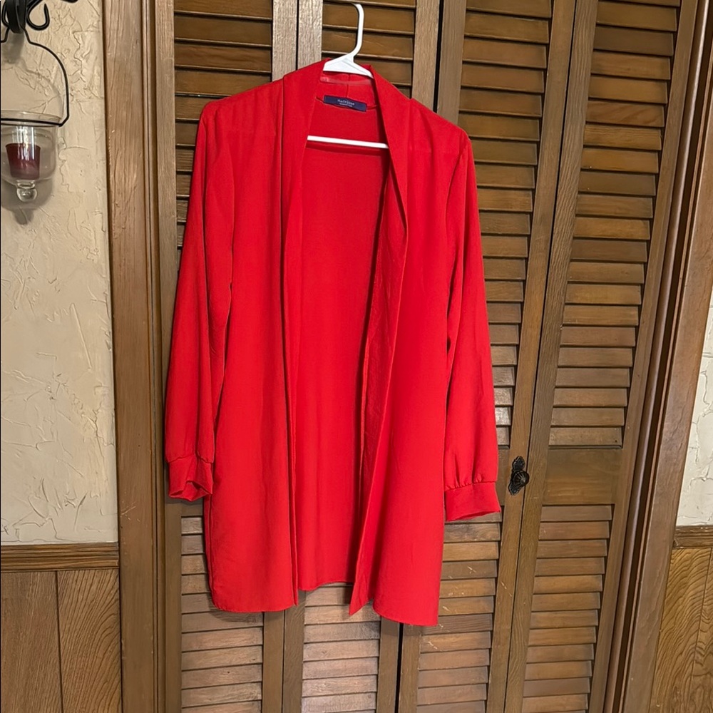Elegant Red Women's Open Front Cardigan